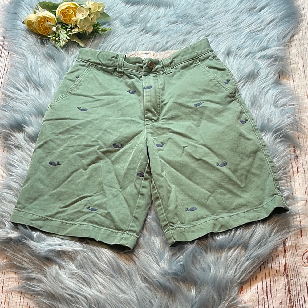 J. Crew Crewcuts Whale Embroidered Green Chino Shorts sz 10